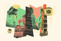 Collage of a man using a walker, a doctor and patient, a grandma and grand daughter hugging, an apartment building, money and the outline of the U.S. map.
