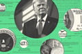 Collage of U.S. President Donald Trump, the SEC logo, cryptocurrency, the ALT5 logo, the WLF logo, and money.