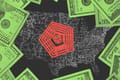 Collage of the U.S. map, the Pentagon, and money.