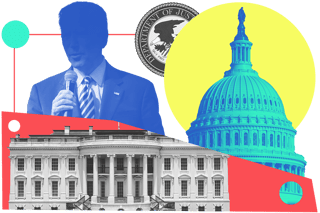 Collage of the U.S. Capitol building, the White House, and the Department of Justice seal