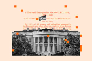 Collage of the White House and a clipping from the National Emergencies Act.