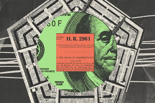 Collage of the Pentagon, a $100 bill, and a clipping from the Audit the Pentagon Act.
