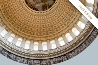 Up shot of the U.S. Capitol Rotunda ceiling on a bright day