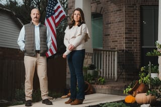 Sarah Kline and Army Captain Jon Kline standing in front of their home in San Antonio, Texas.