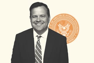 Collage of acting director of national intelligence Bill Pulte and the DNI seal.