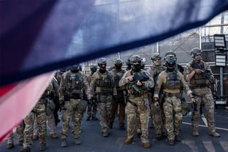 Immigration and Customs Enforcement (ICE) agents face off with protesters during a shift change outside of Delaney Hall Immigration Detention Center on June 7, 2026 in Newark, New Jersey.