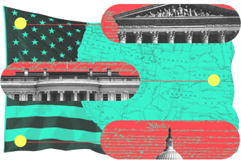 Collage of the Supreme Court, White House, and Capitol building