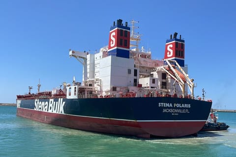 Military Sealift Command (MSC) chartered MT Stena Polaris (T-AOT 5563), a tanker that delivers petroleum products to U.S. Department of Defense distribution facilities worldwide, departs Rota, Spain, June 23.