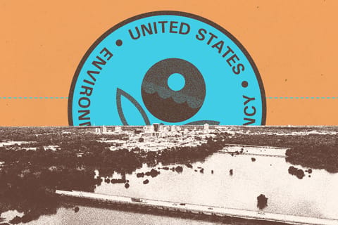 Collage of an aerial view of Jackson, Mississippi, and the EPA logo on the horizon.