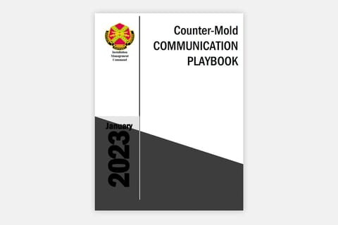 A presentation slide from the Army Installation Management Command’s counter-mold workshop. Text: “Counter-Mold Communication Playbook, January 2023.”