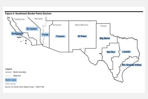 Map depicting the different southwest Border Patrol sectors.