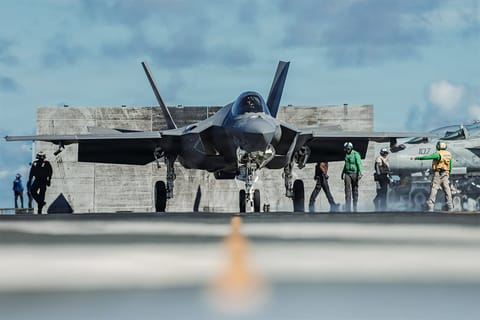A Lockheed Martin F-35 Lightning II readies for takeoff, June 27, 2026.