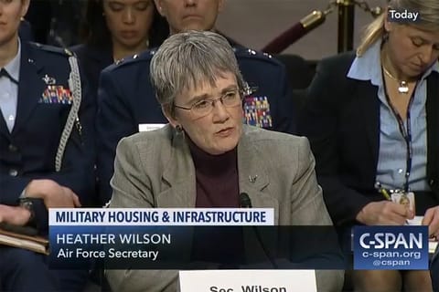 Former U.S. Air Force Secretary Heather Wilson testifying in front of the Senate Armed Services Committee.
