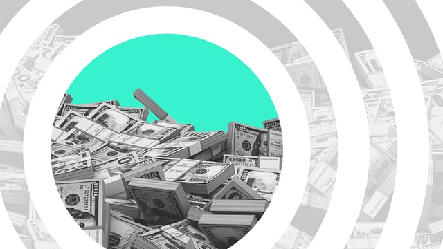 Collage of money and concentric circles around it.