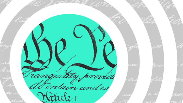 Collage of the constitution and concentric circles around it.