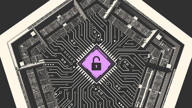 Collage of a chip and circuit boards embedded into the Pentagon.